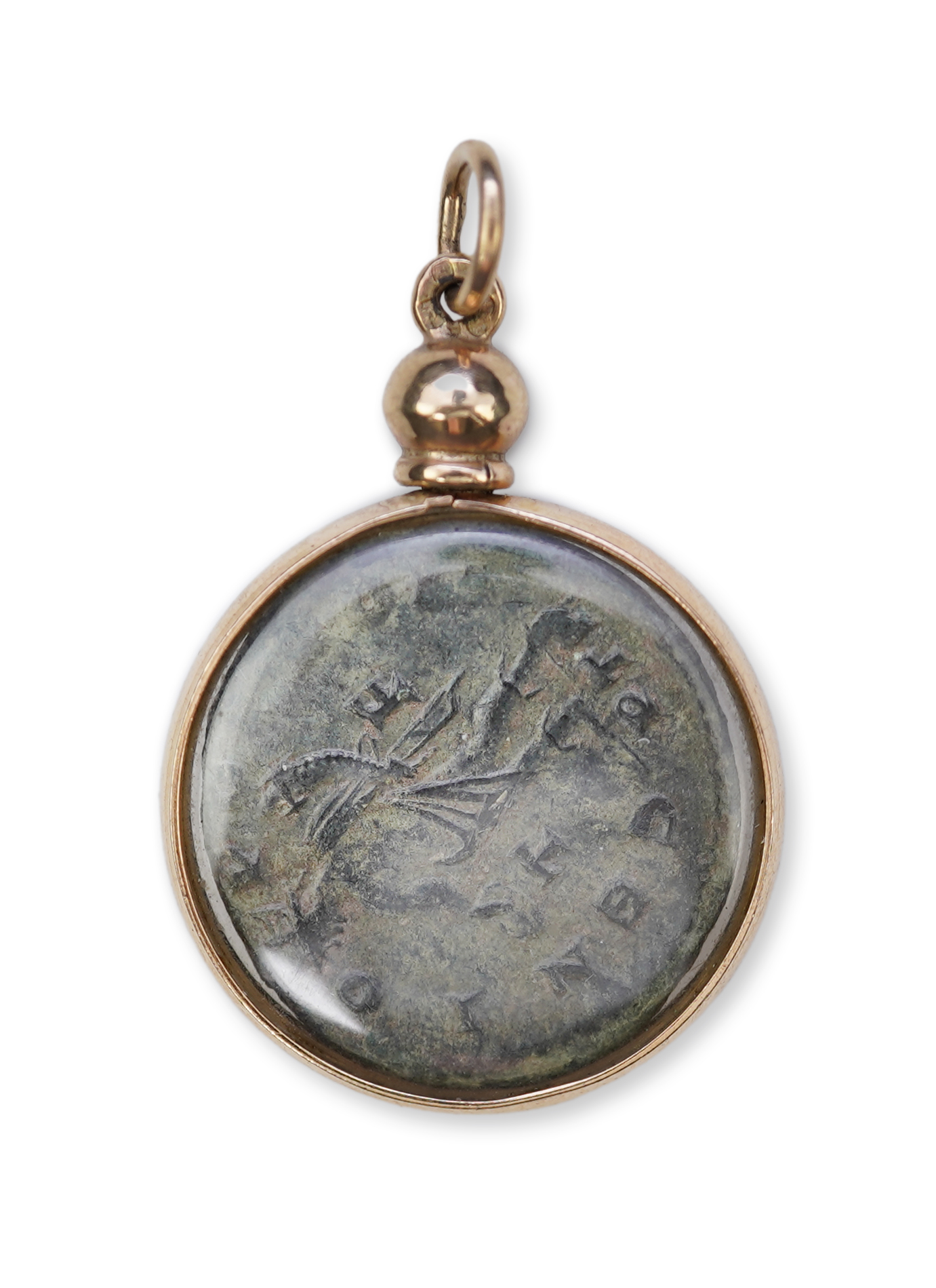 A gold and Roman bronze coin pendant